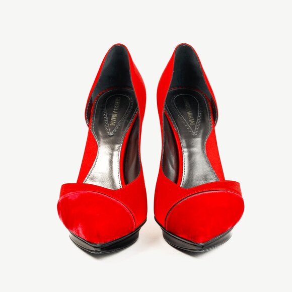 Giorgio Armani Rosso Velvet & Satin D'Orsay Heels - Picture 2 of 12